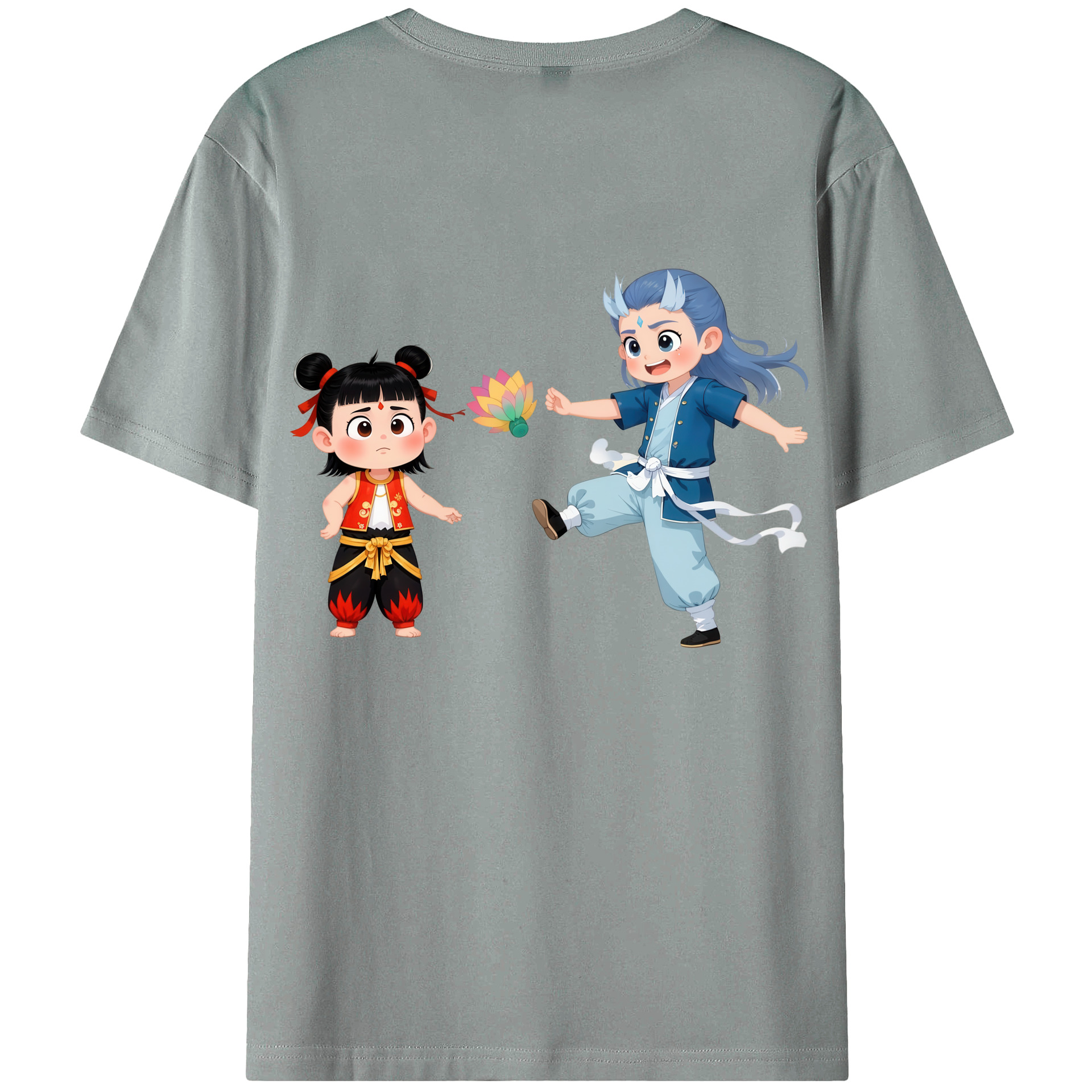 （画像用） Ne Zha 2 ナタ 魔童の大暴れ 綿100％ メンズ半袖Tシャツ（バックプリント） 通気性